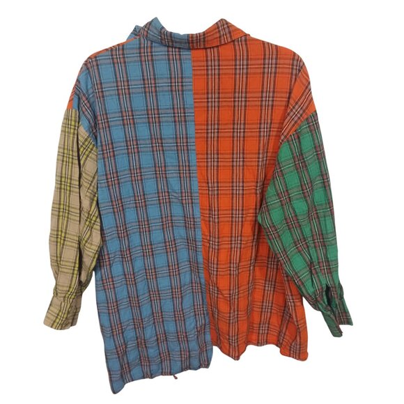 Magnolia Womens Tunic Top Size S Button Up Multicolor Patchwork Ruched Artsy - Picture 2 of 5